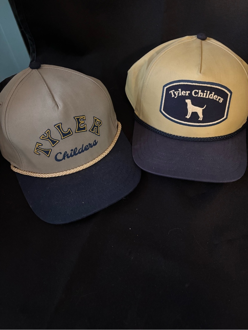 2 Tyler Childers merch Trucker Hats - Tan & Navy